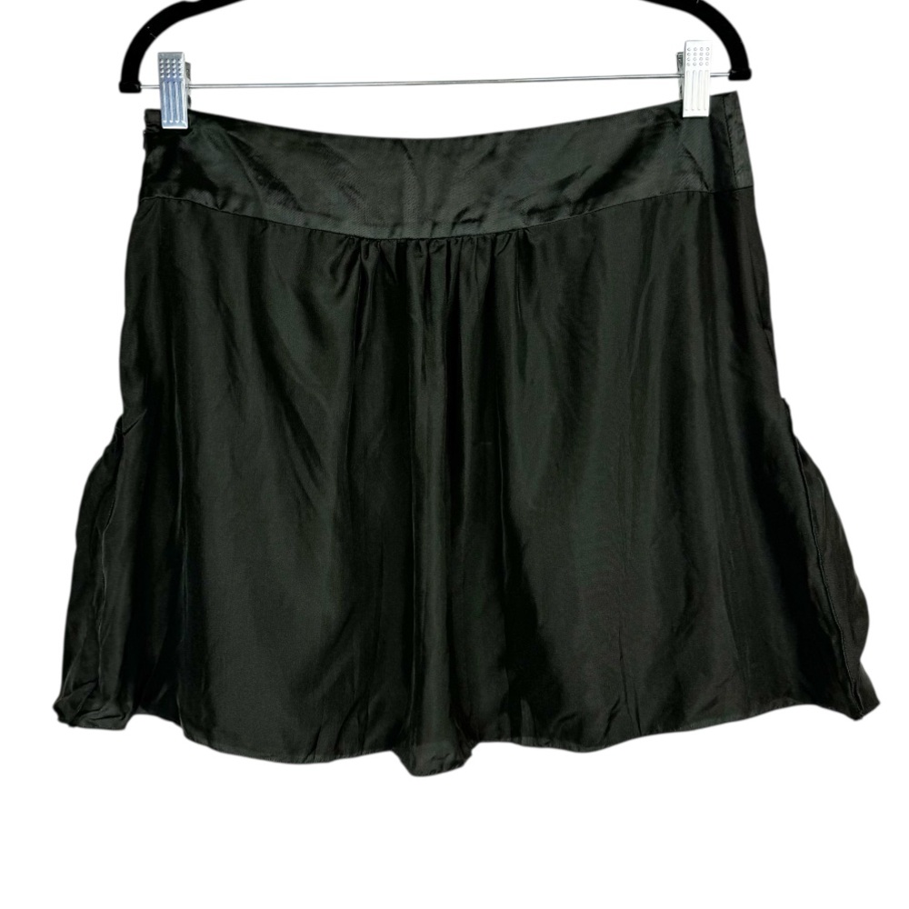 Prada 100% Silk Bubble Pockets Mini Skirt Sz 42 Dark Olive Satin - Picture 2 of 16